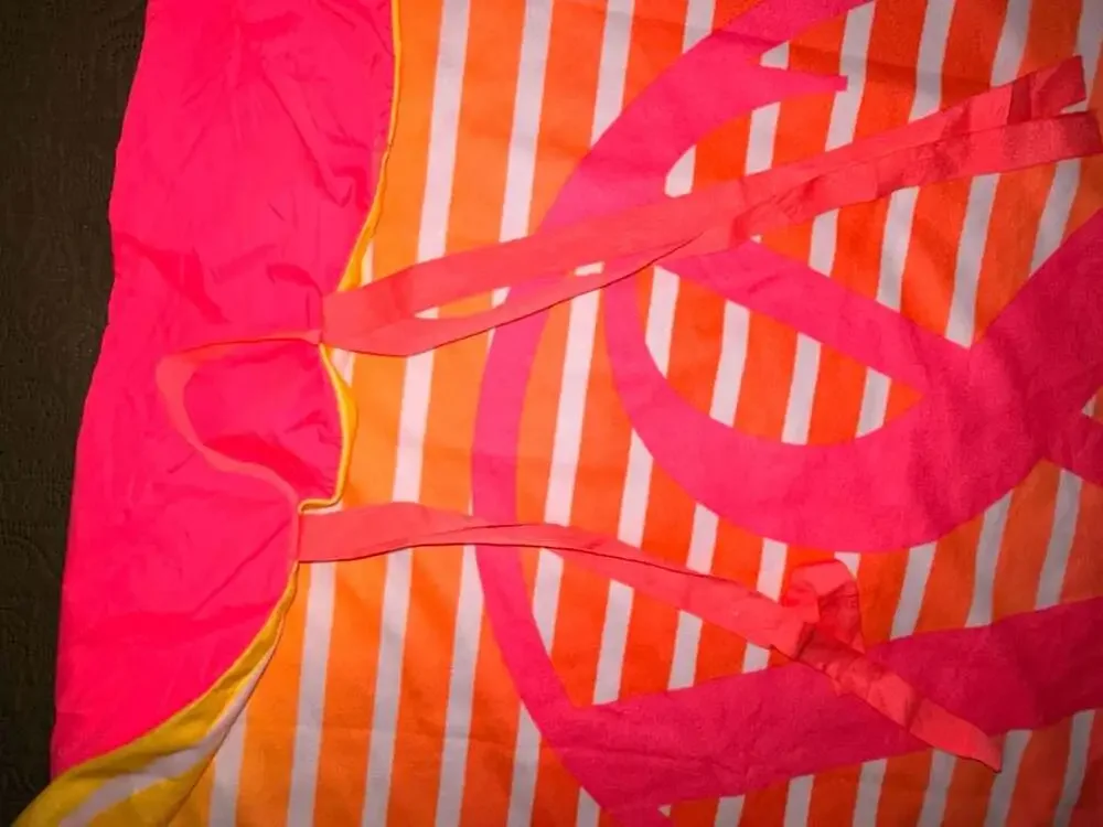 Victoria's Secret Pink Yellow and Orange Striped Roll Up Beach Blanket Towel